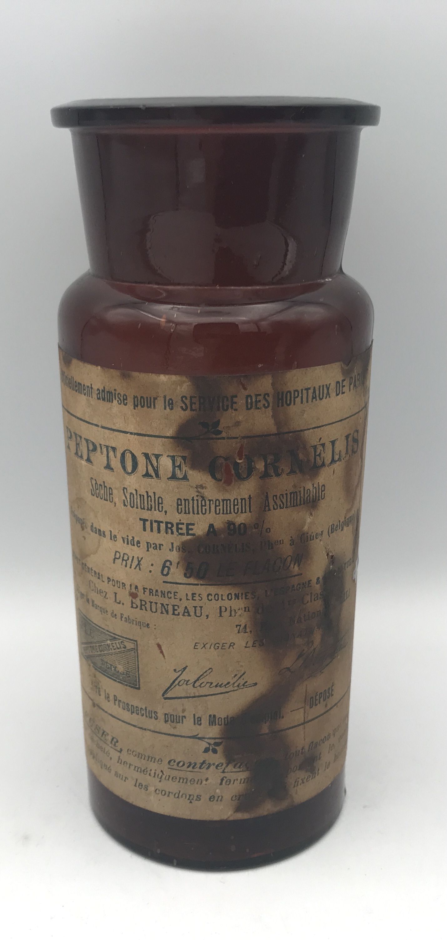Jar old pot of pharmacy of hospitals in brown glass "peptone cornelis"