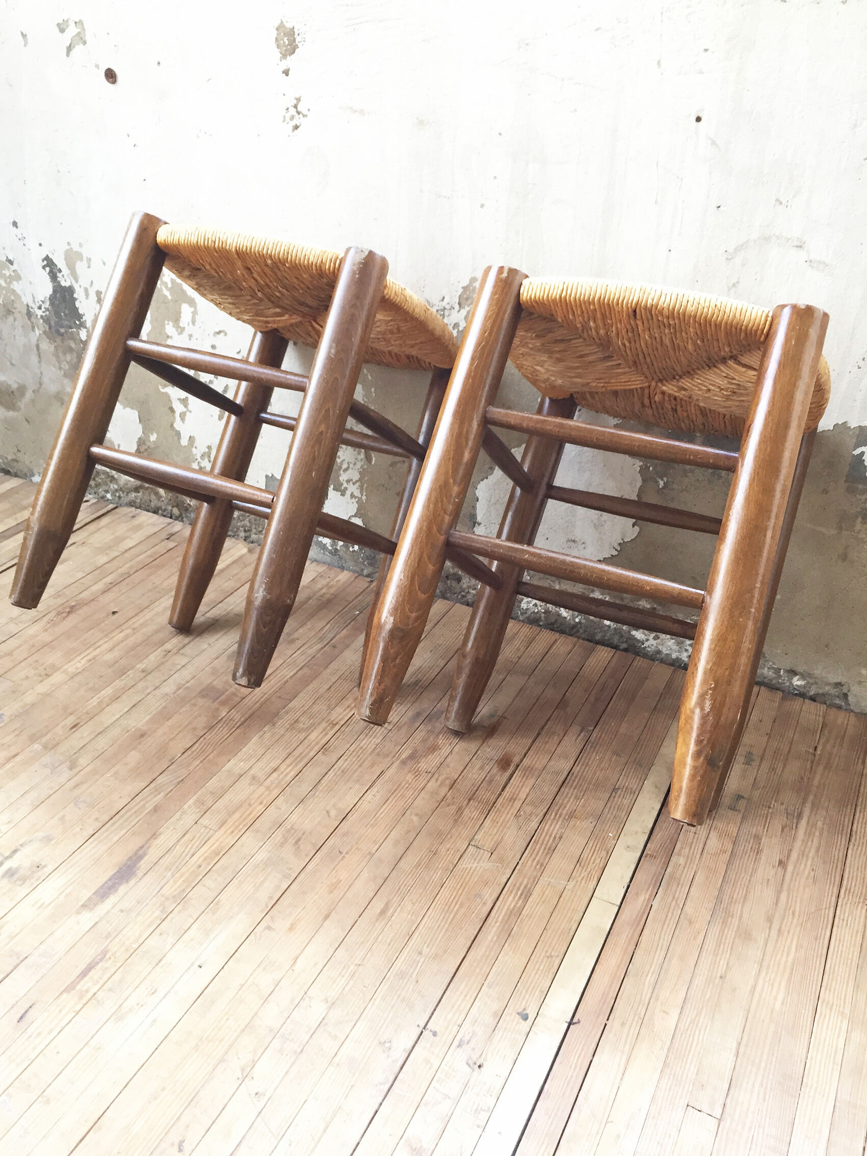 Pair of straw stools