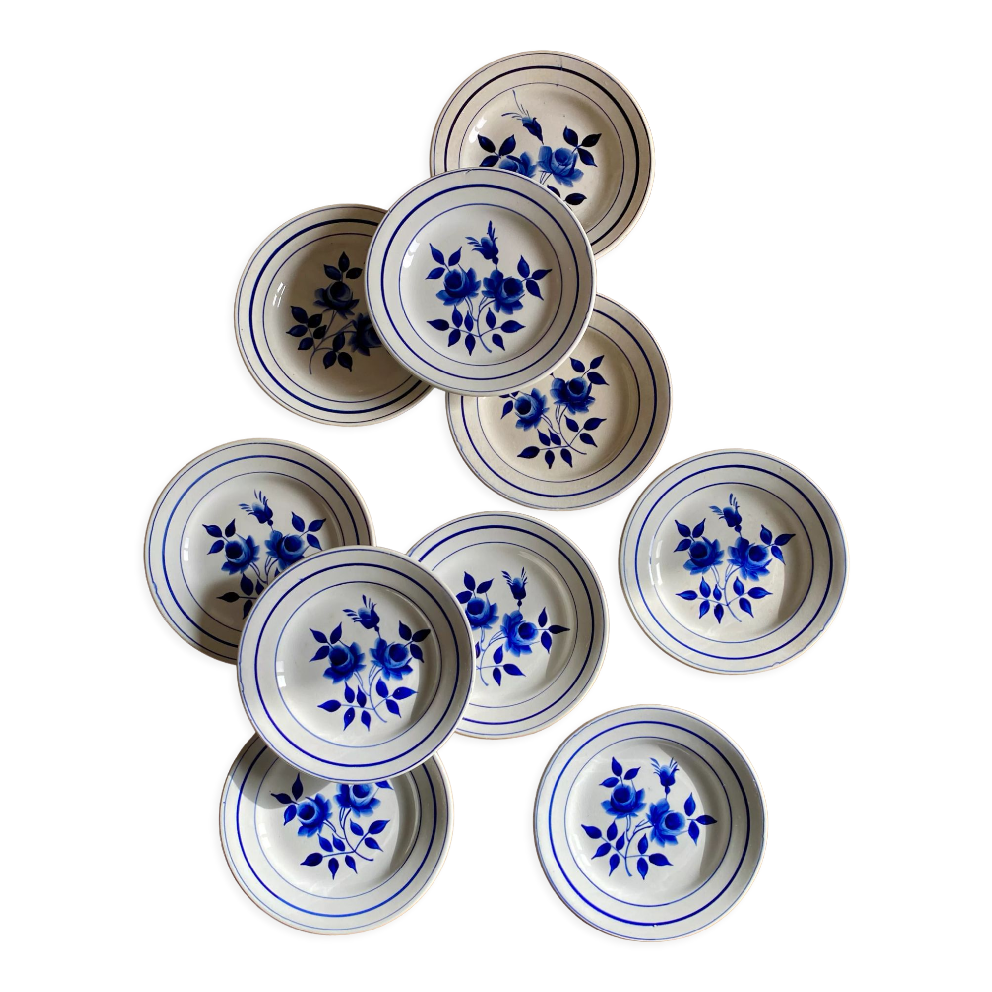 Set of 10 vintage dessert plates Moulin des Loups