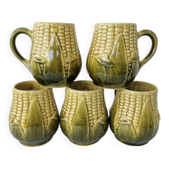 5 vintage ceramic mugs barbotine epi de corn
