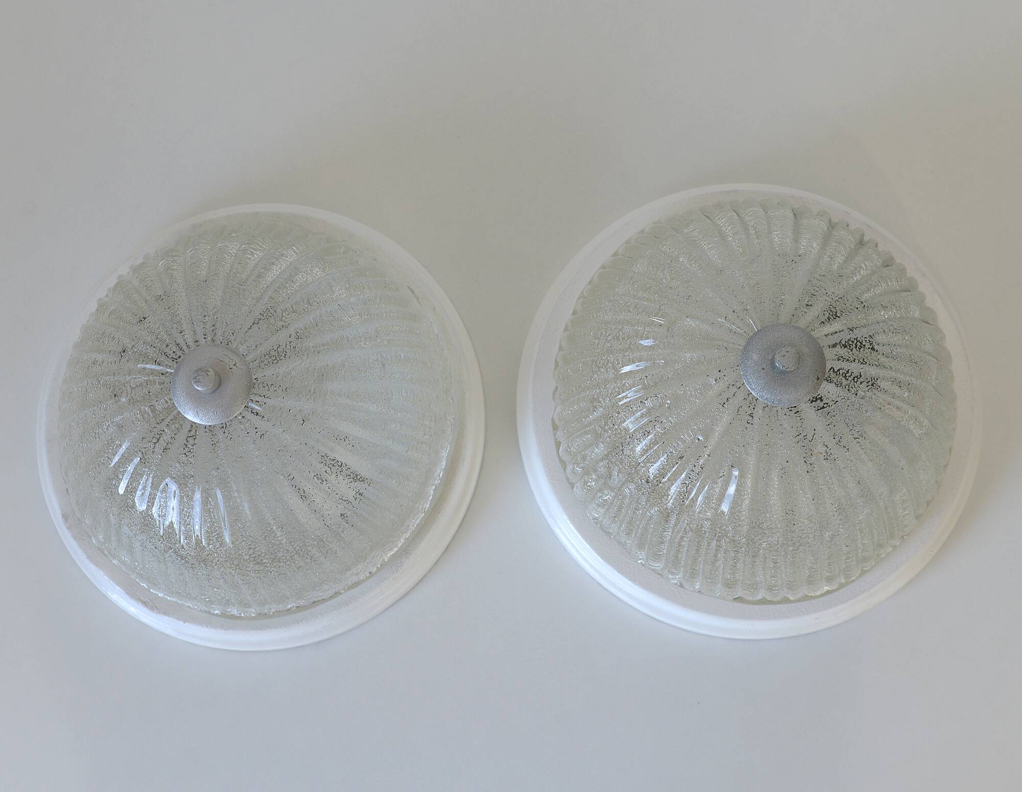 Vintage sconces set of 2 ceiling flush mount lights ice glass Austria 1970s