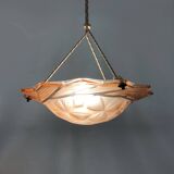 Antique Art Deco star-shaped pendant light with one burner, made of pâte de verre.