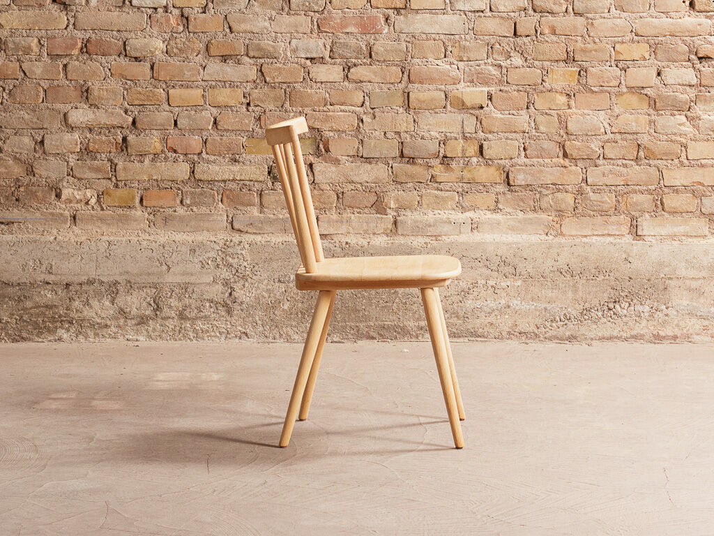 Set of 6 solid beech bar chairs completely renovated, circa 1960