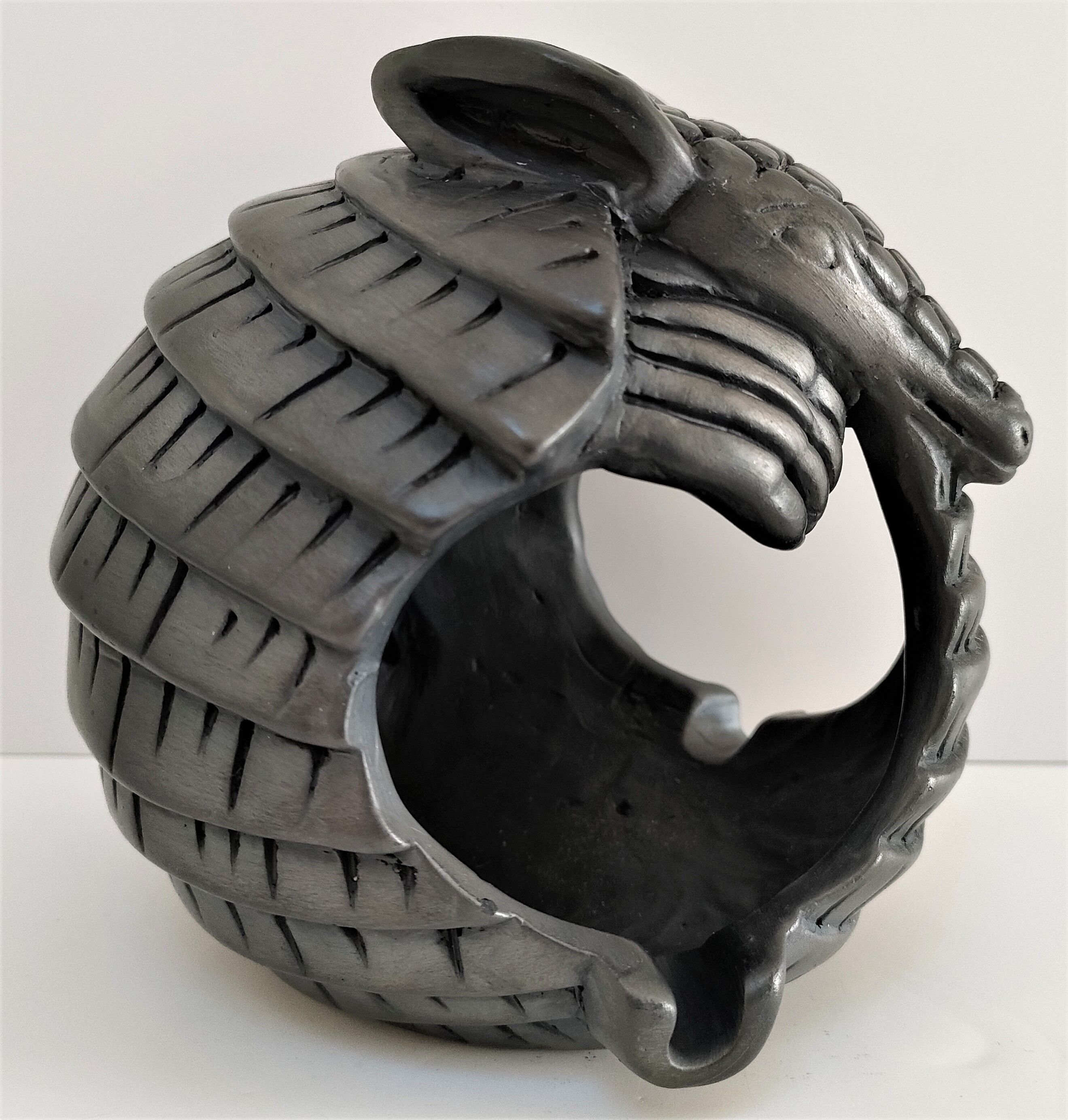 Zoomorphic ashtray armadillo black ceramic signed