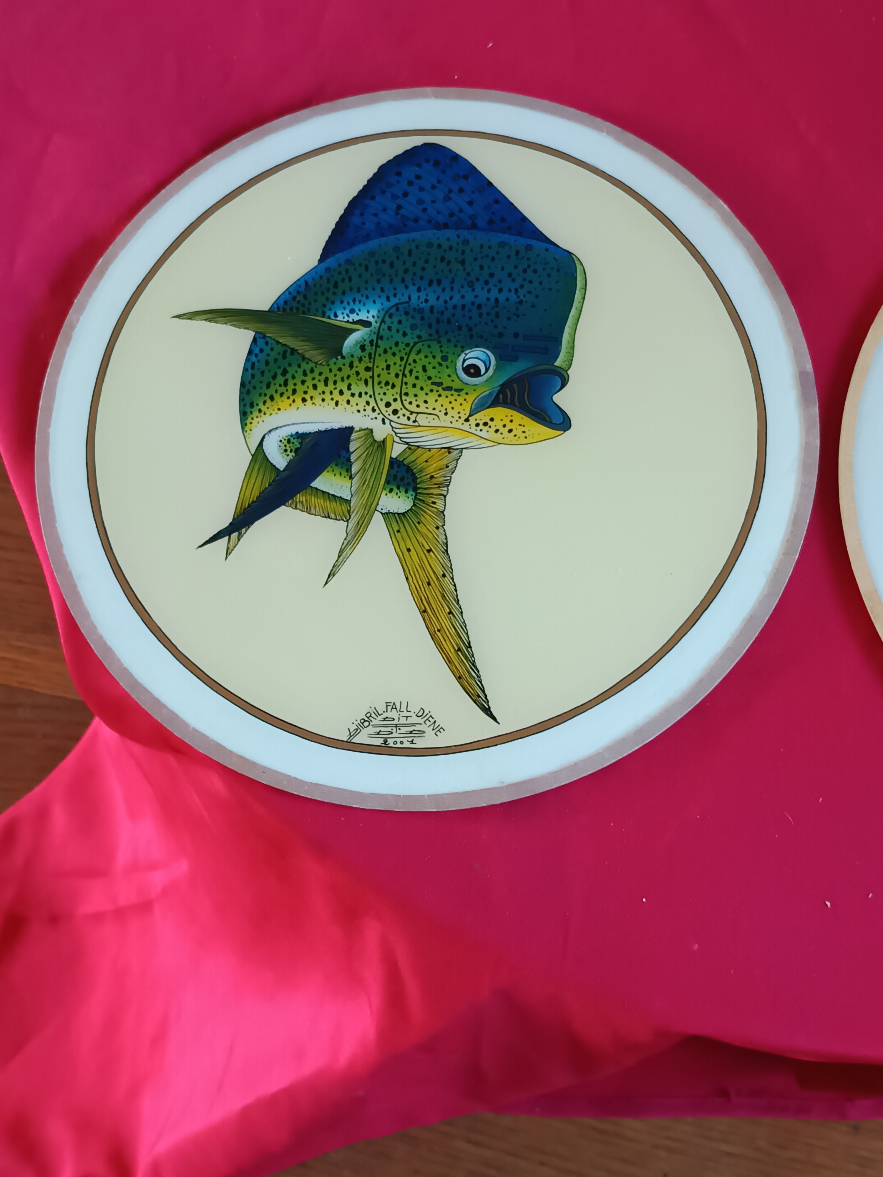 Pair of decorative panels signed by Djibril Fall Diène Exotic Fish