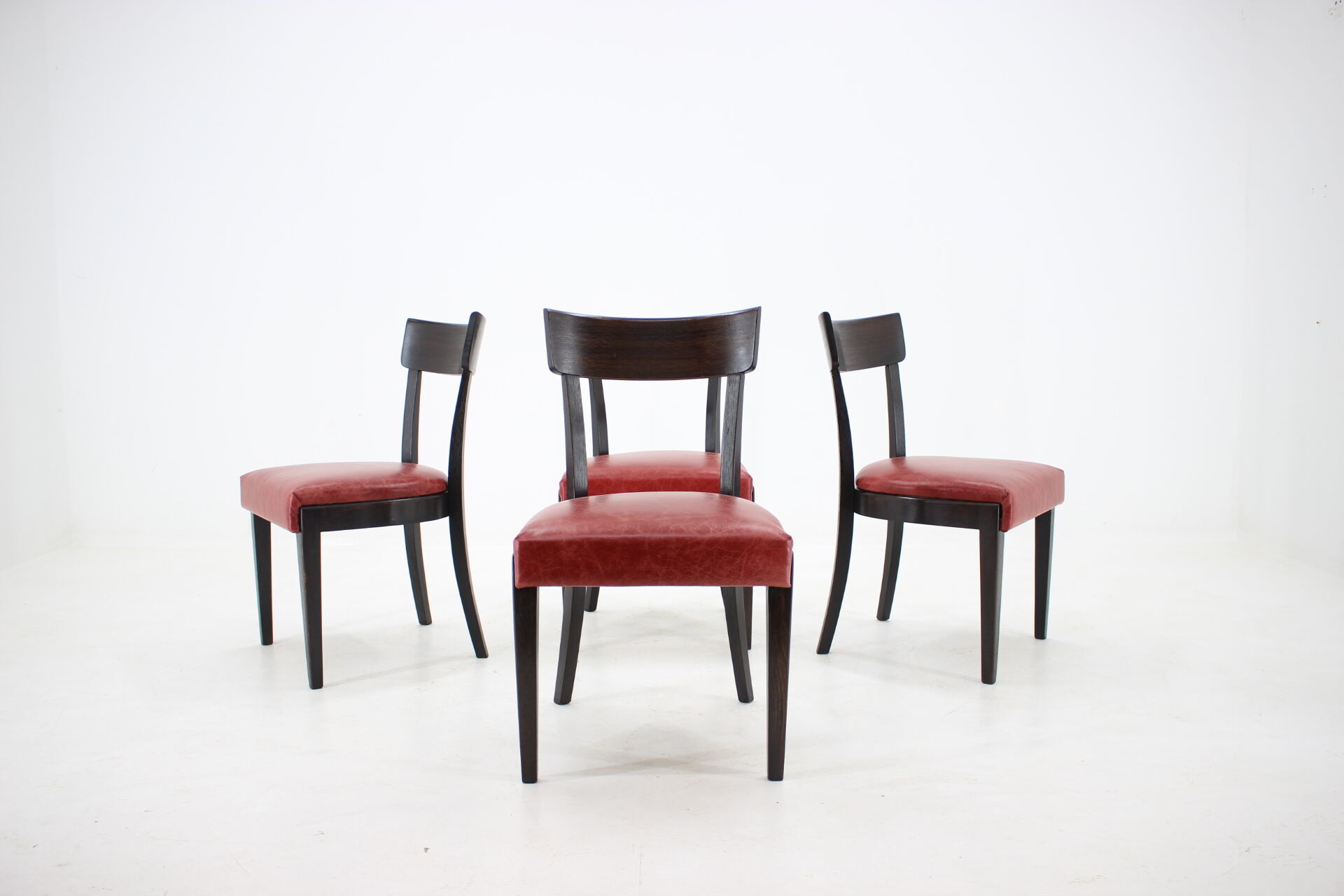 1950s Red Leather Dining Chairs for UP Czechoslovakia, Set of 4