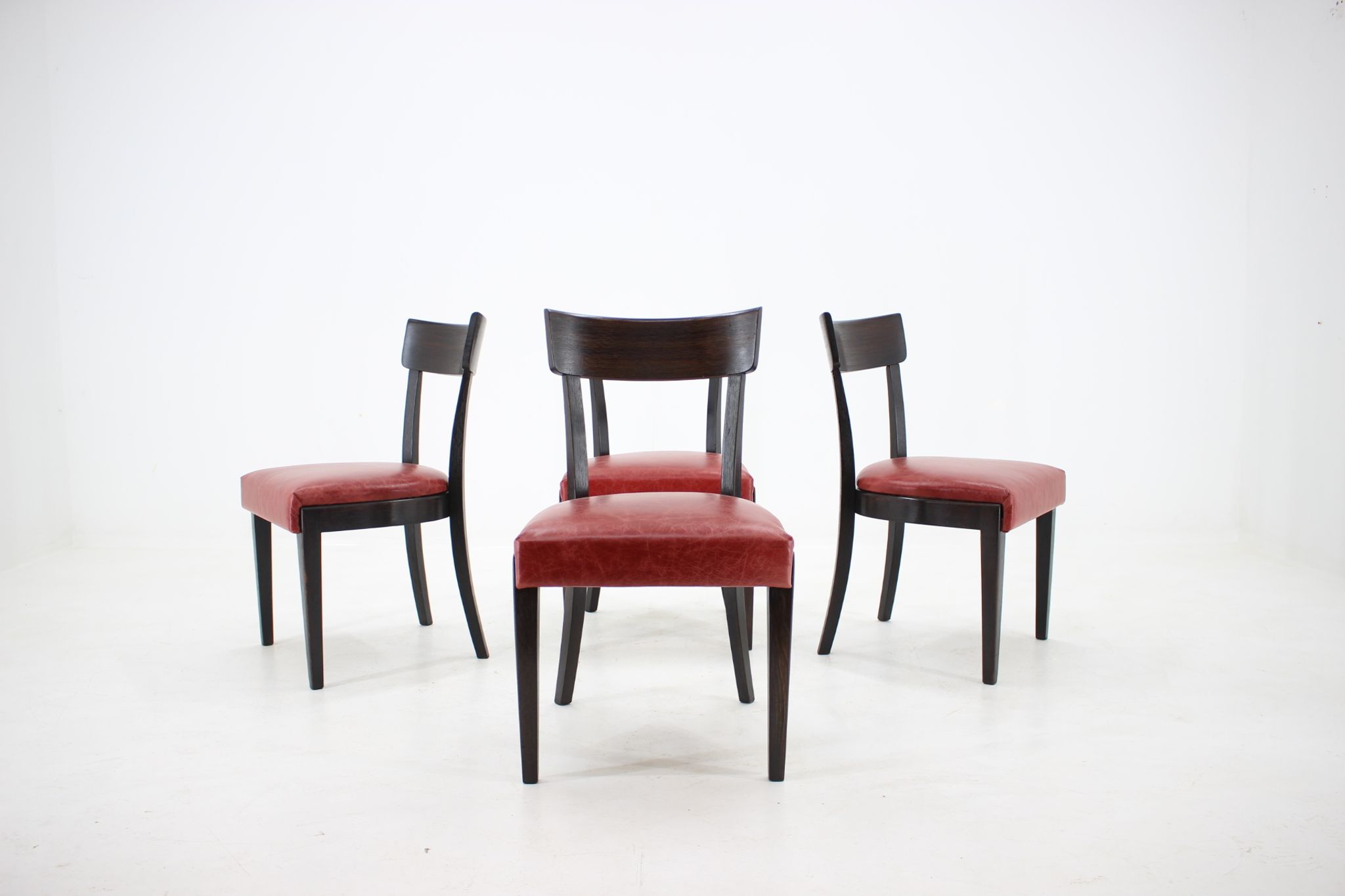 1950s Red Leather Dining Chairs for UP Czechoslovakia, Set of 4