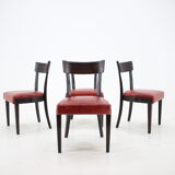 1950s Red Leather Dining Chairs for UP Czechoslovakia, Set of 4