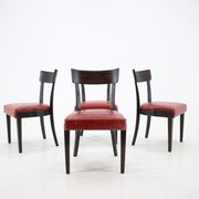1950s Red Leather Dining Chairs for UP Czechoslovakia, Set of 4