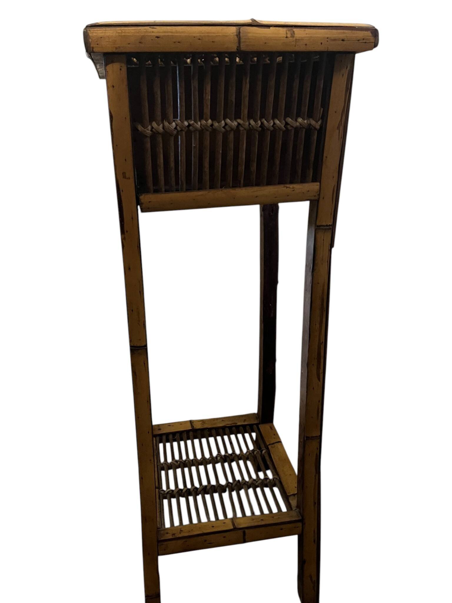 Vintage bamboo side table with drawer from the 20th century.