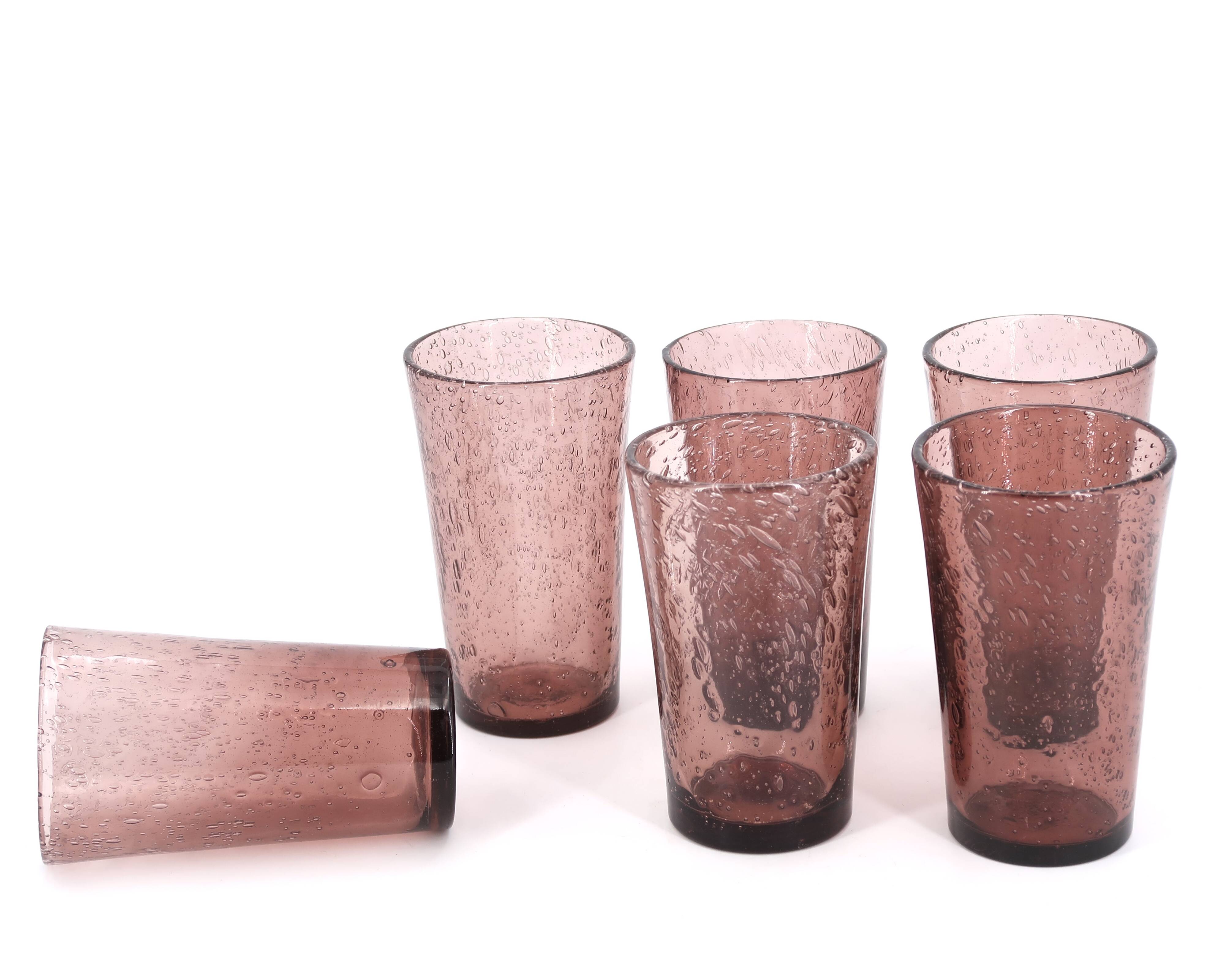 Six bubbled Biot glasses in purple glass, 1970s