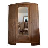 Large antique art deco wardrobe in raw solid oak