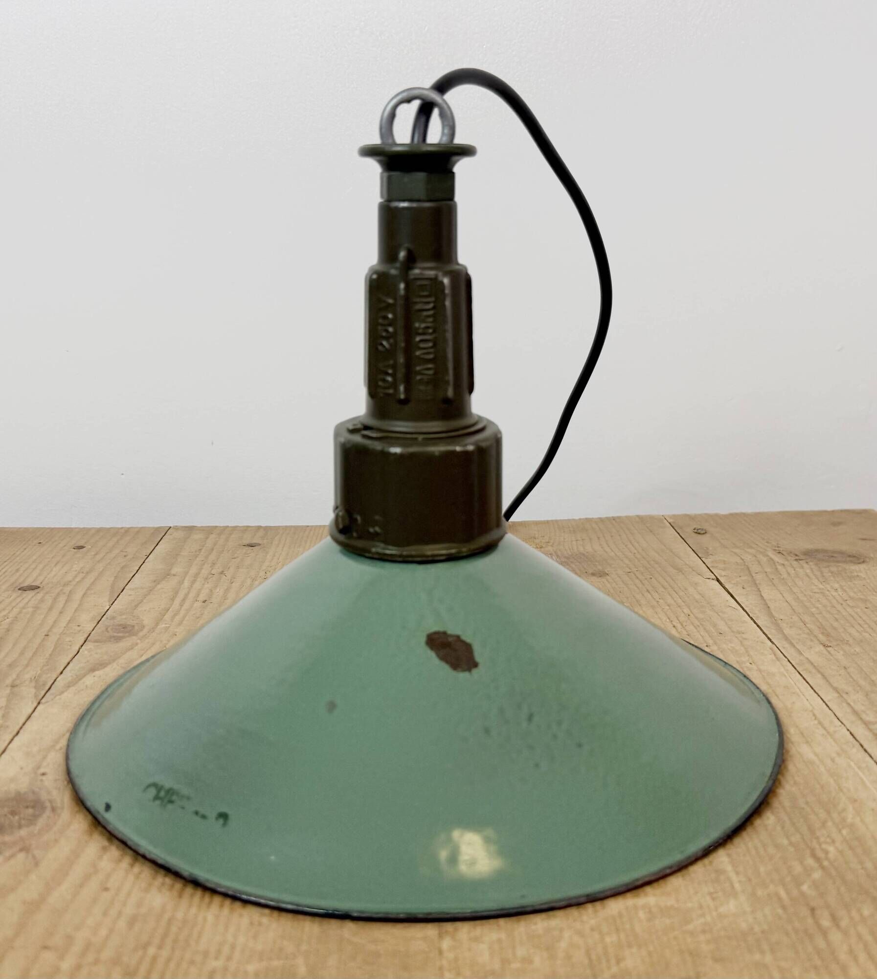 Industrial Petrol Enamel Military Pendant Lamp with Cast Aluminium Top