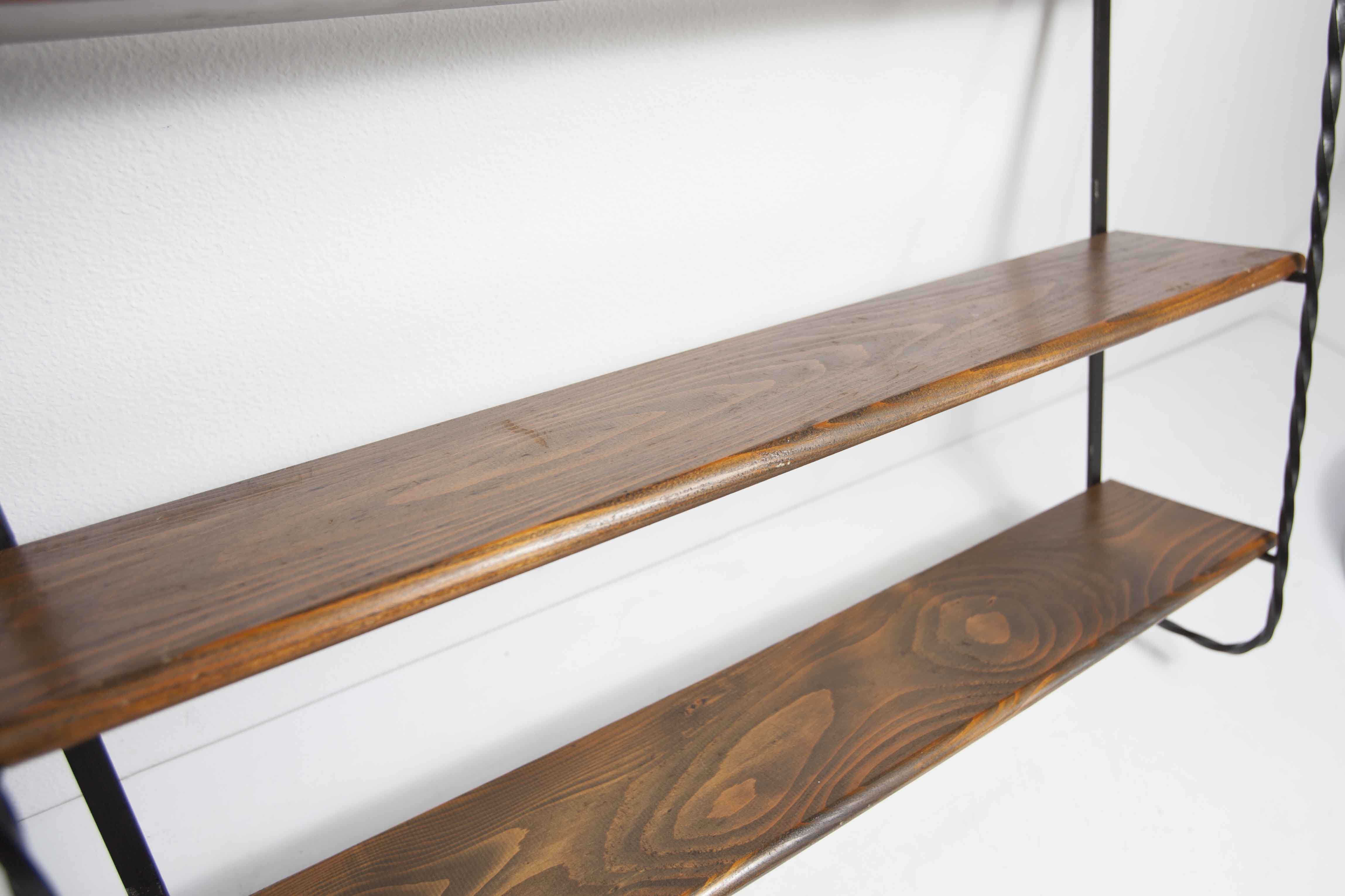 Wall shelf string 1960 3 solid wood tops black and brown