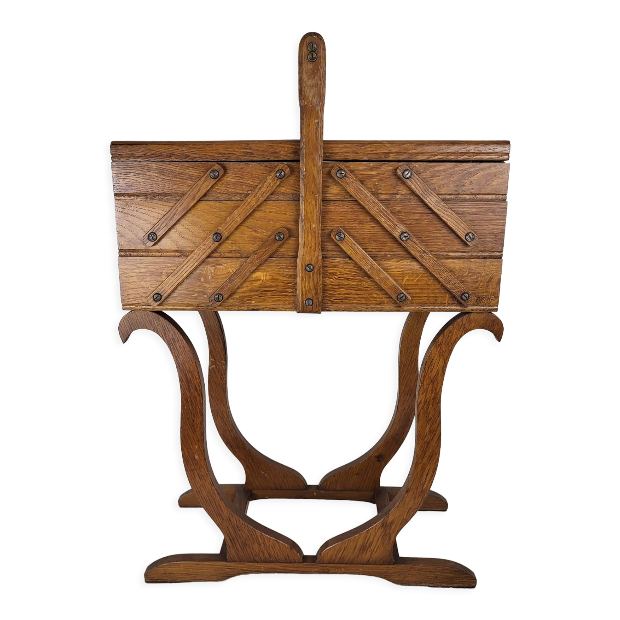 Worker on vintage wooden legs