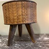 Wooden and wicker stool