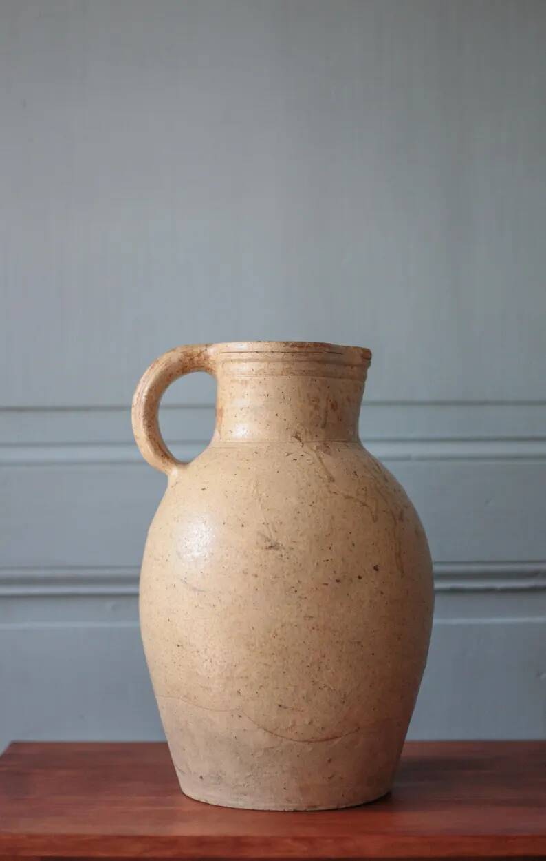 Large vintage stoneware pitcher, vintage carafe, jug, kitchen, collection, pottery, stoneware pitcher.