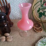 Pink opaline soliflore vase and vintage transparent foot