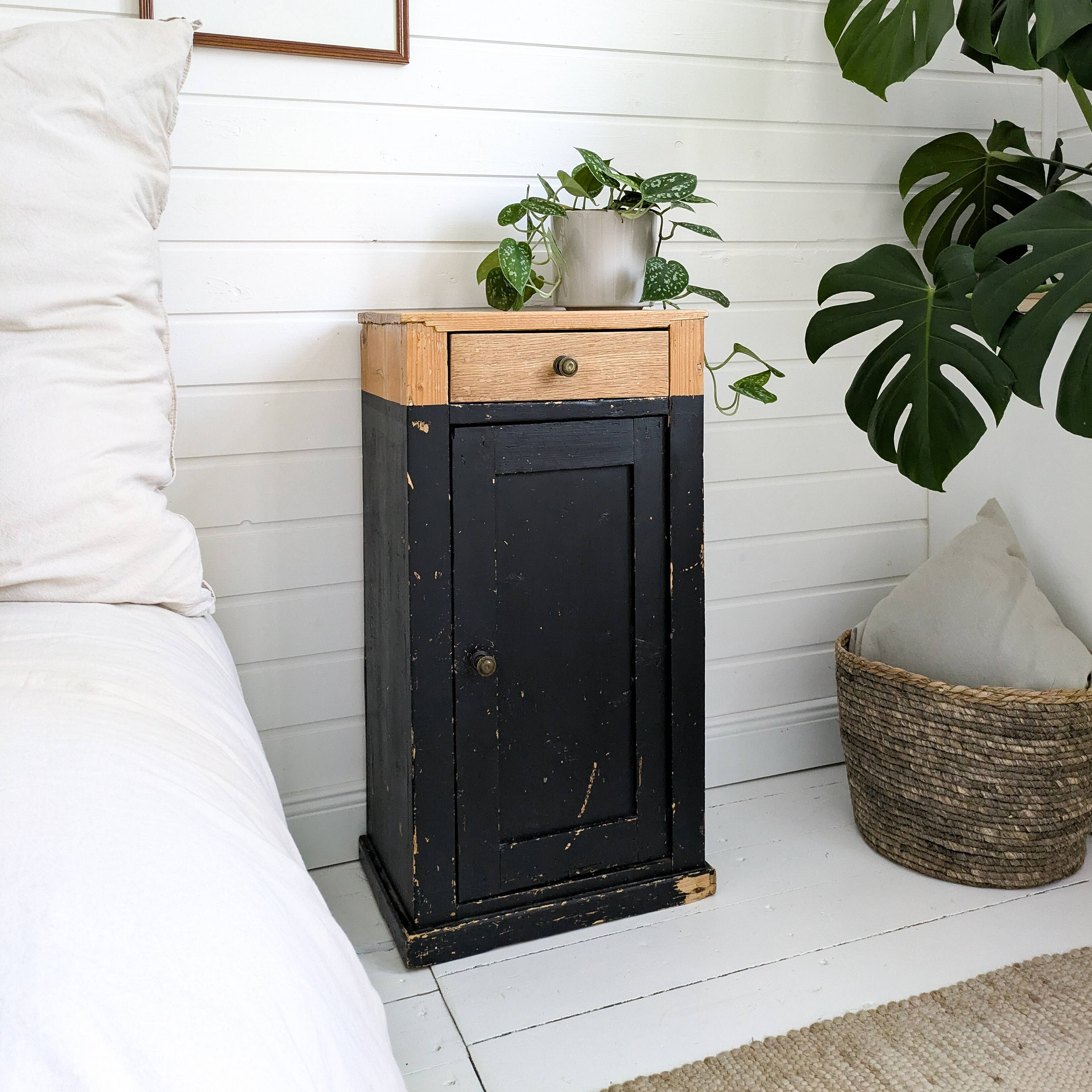 Table de chevet vintage en bois Porte Vieux bois massif Rétro Mid Century Table de chevet Commode Ch