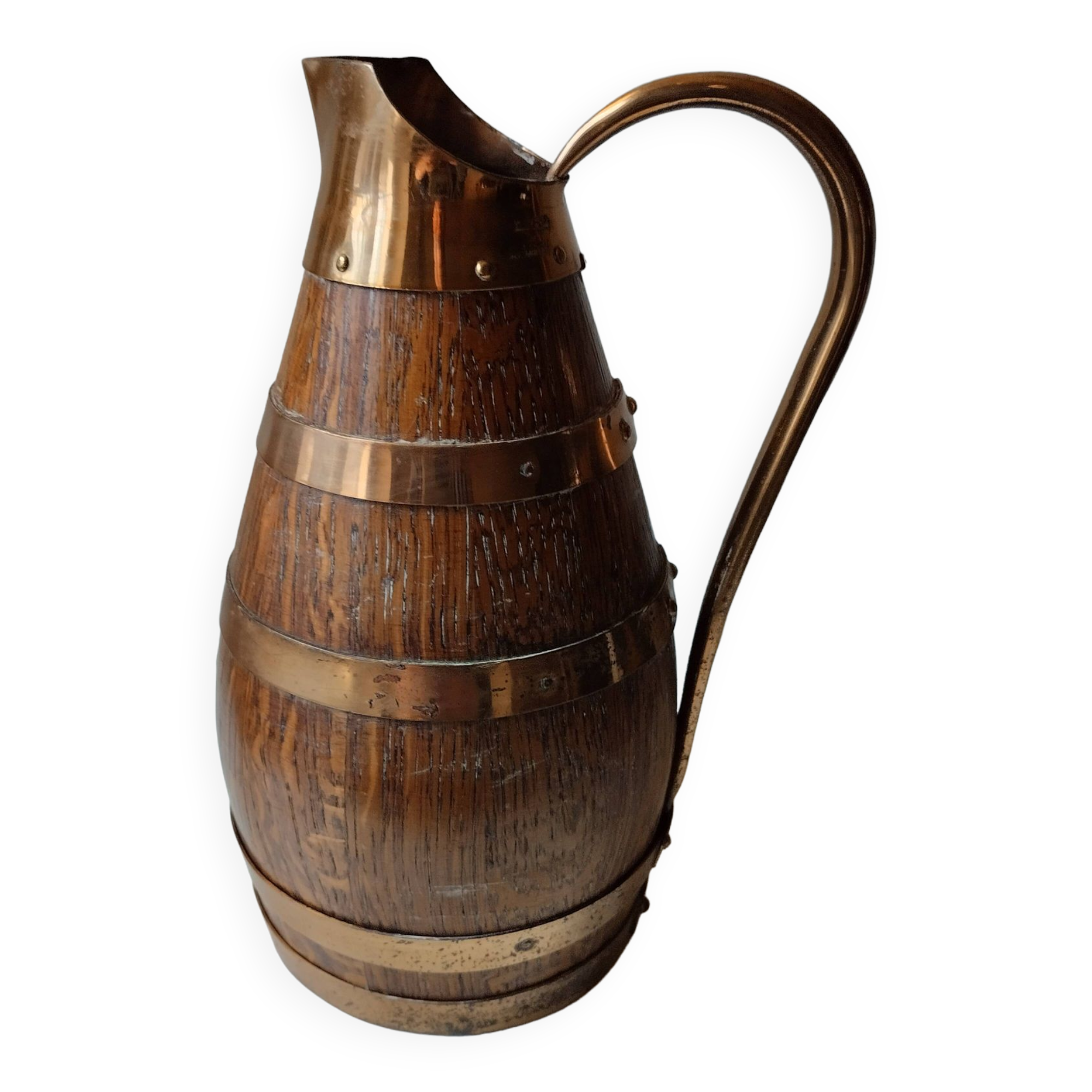 Copper oak cider pitcher signed Gerard Laffitte Meilleur Ouvrier de France 1933