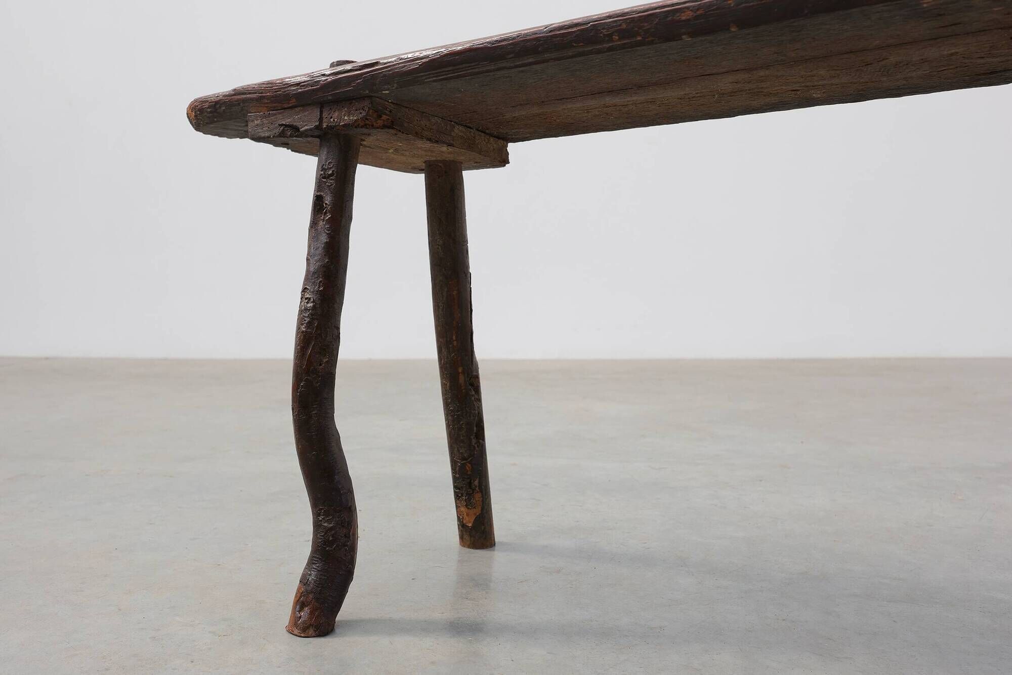 French Primitive Wooden Bench with Splayed Legs, 19th Century