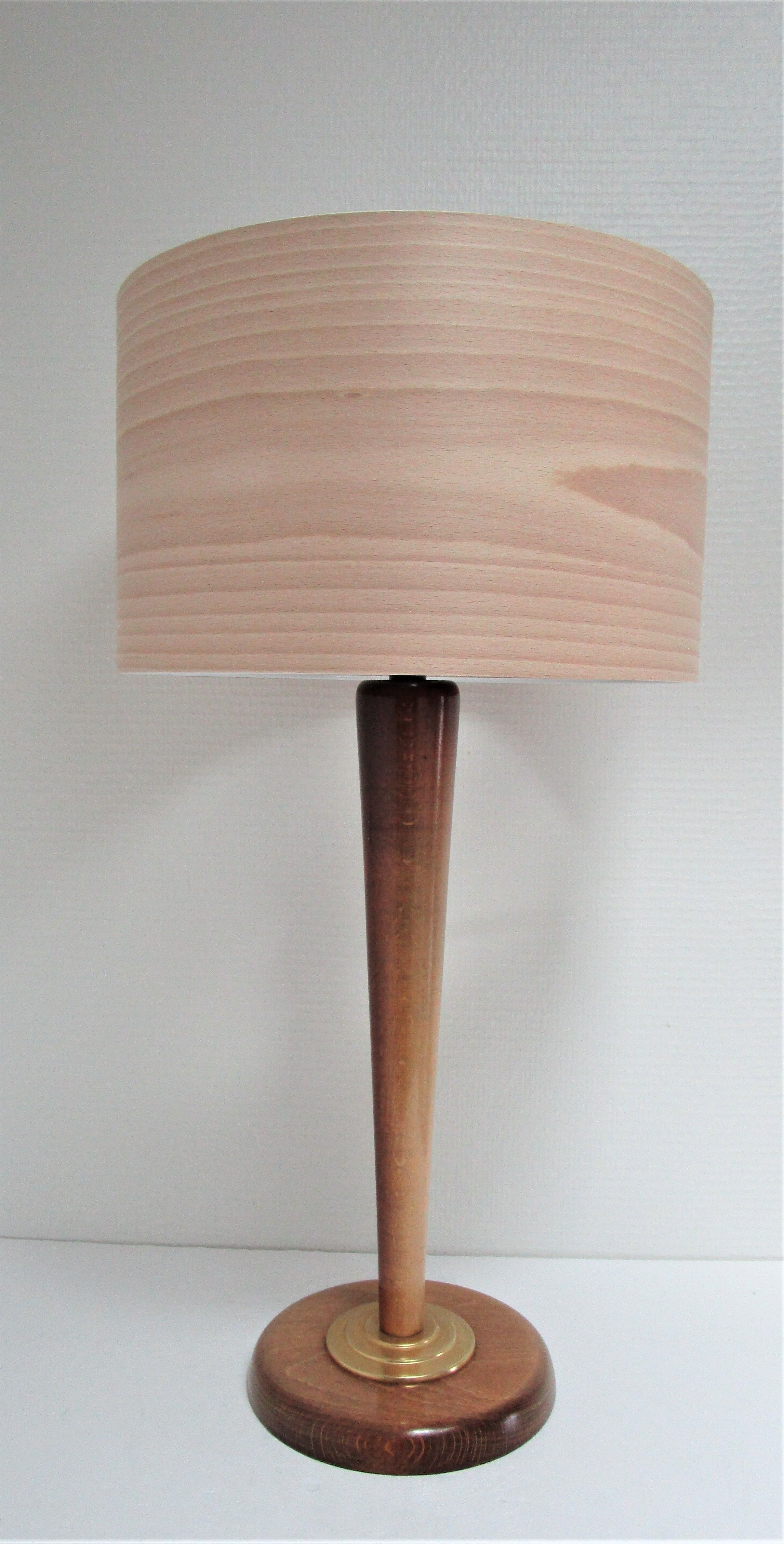 Pied de lampe bois massif patiné et métal doré vintage style art déco