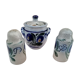 Ensemble de salière, poivrière et moutardier en grès bleu Betschdorf d'Alsace
