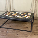 Coffee table, marble samples, custom metal base.