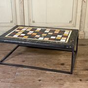Coffee table, marble samples, custom metal base.