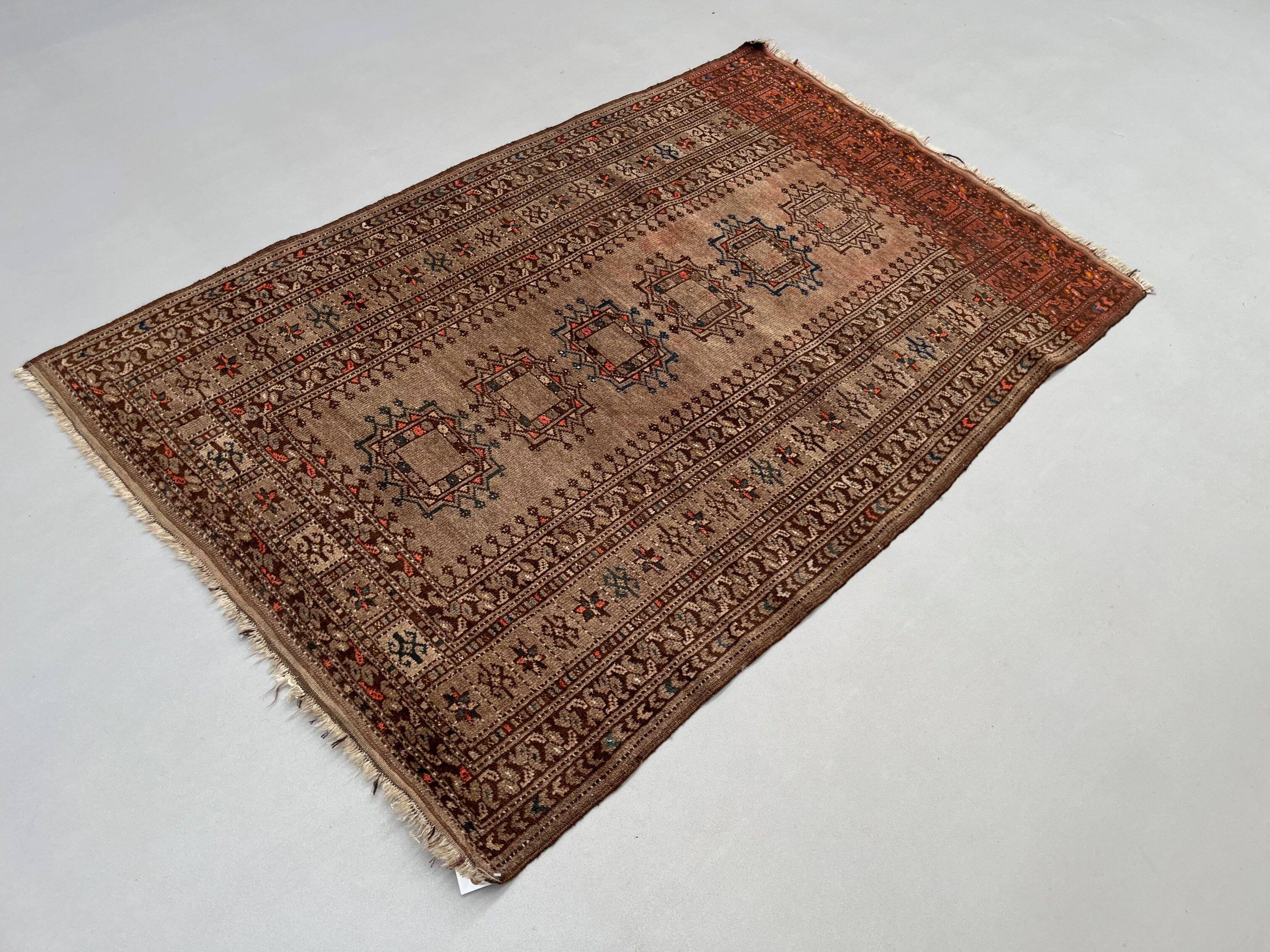 Vintage Afghan Turkoman village Rug 170x112 cm, Red, Black Tribal Medium