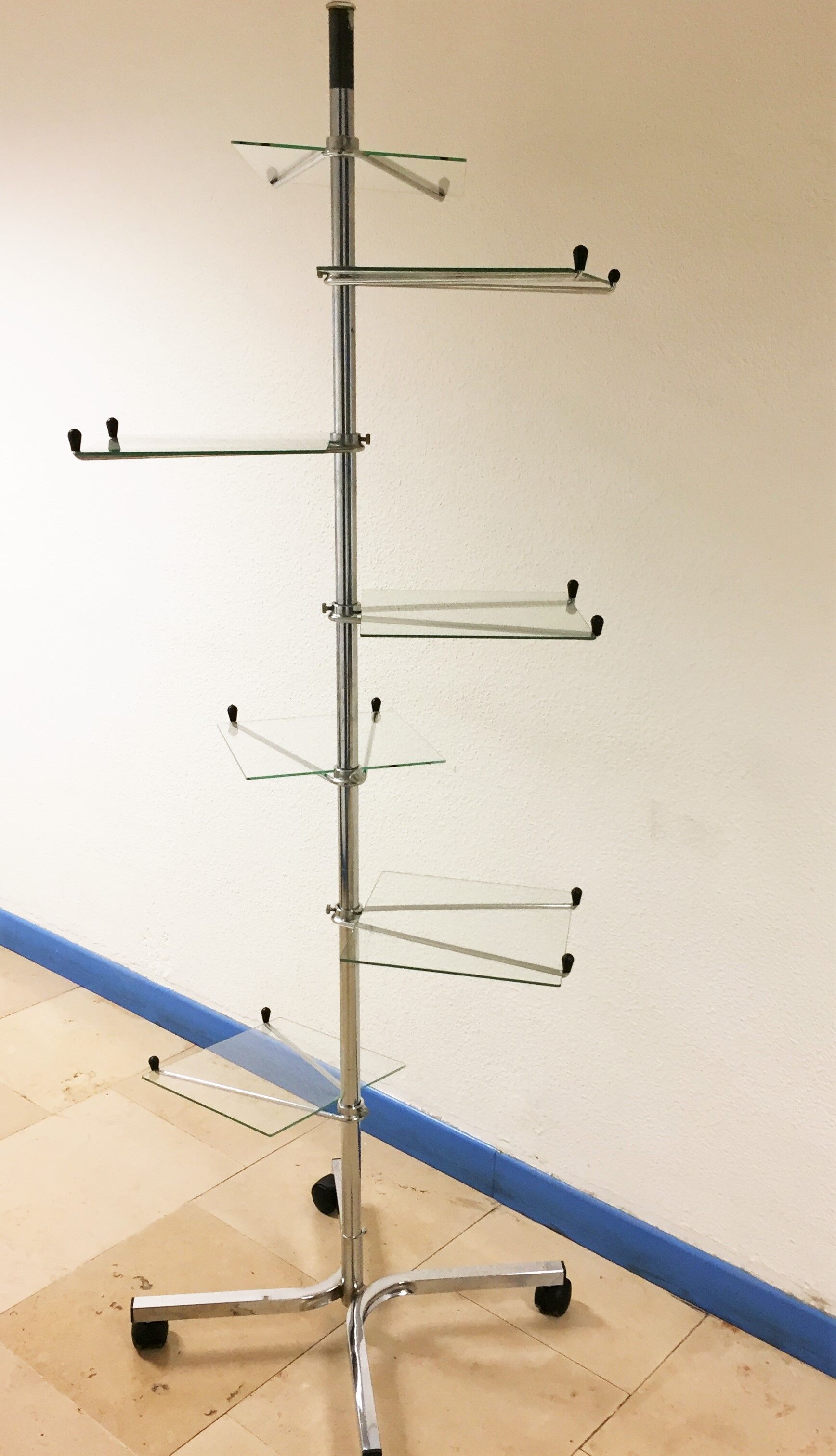 Vintage display shelf in glass and stainless steel