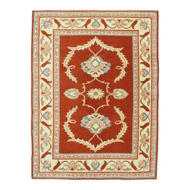 1970s Vintage Turkish Oushak Handmade Wool Cotton Orange Area Rug 173x230