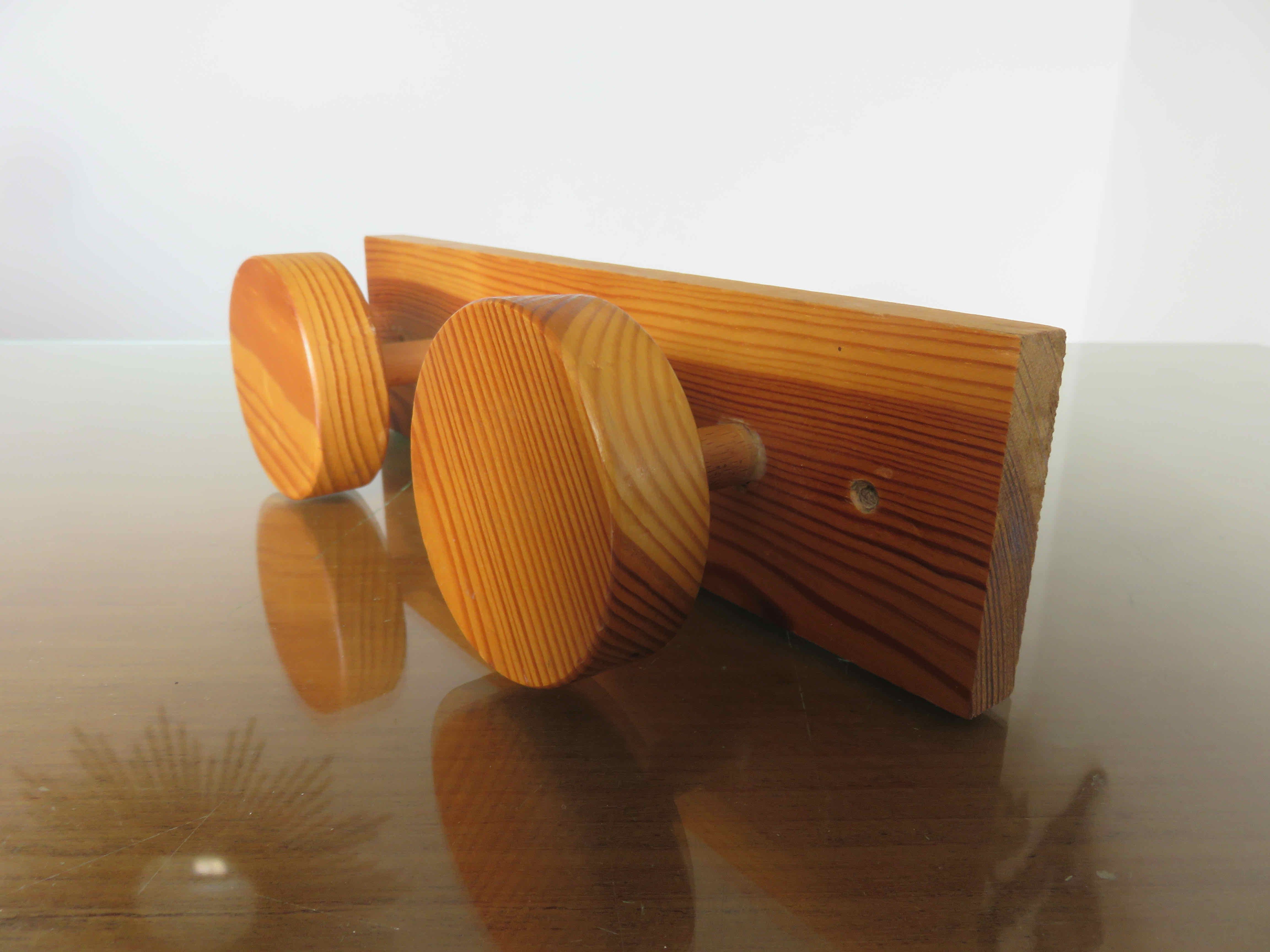 Scandinavian wall coat rack, in 70s pine