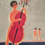 La viloncelliste, original lithograph signed, frederic menguy