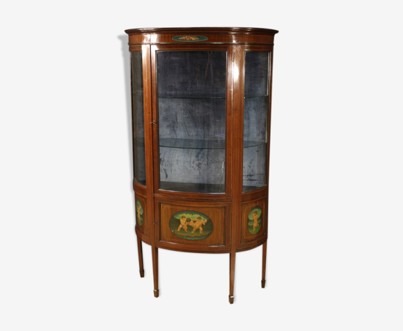 Vitrine anglaise demi-lune en acajou et érable