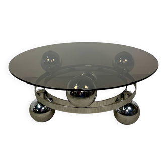 Ball Space Age coffee table 70'S chrome aluminum and smoked glass