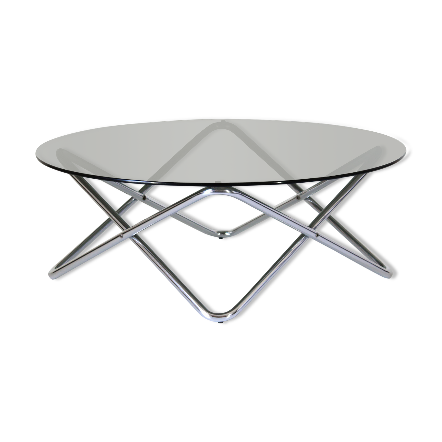 1970s vintage smoked glass and chromed round coffee table