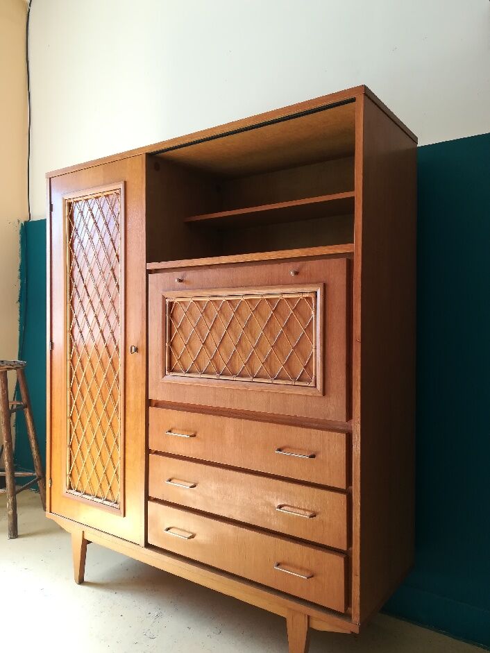 Vintage secretary furniture with rattan