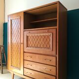 Vintage secretary furniture with rattan