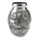 Art Deco vase in repoussé tin Signed Houzeaux Floral decoration 30 cm
