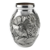 Art Deco vase in repoussé tin Signed Houzeaux Floral decoration 30 cm