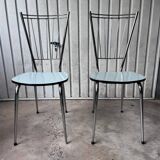 Pair of chairs in blue Formica and metal