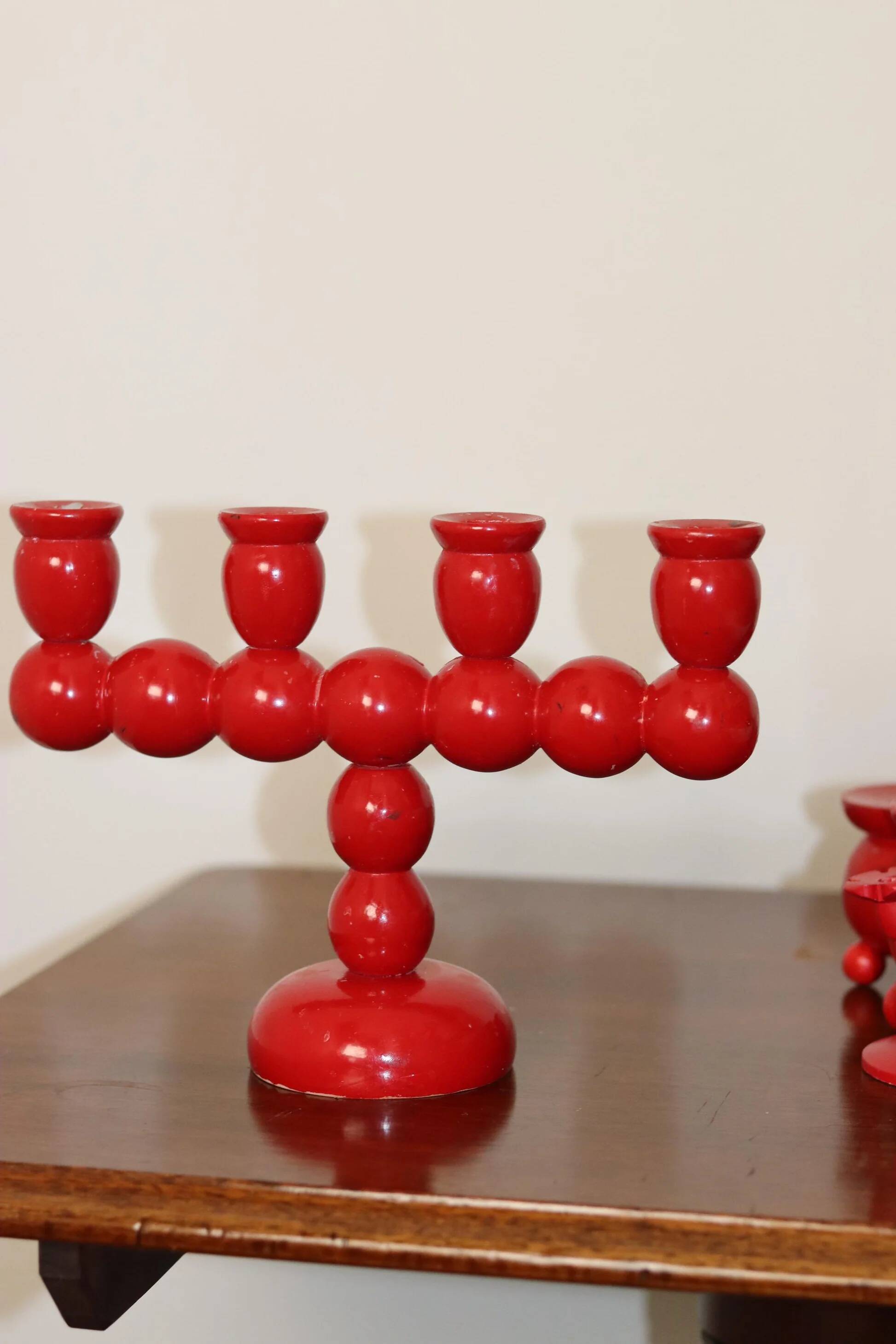 Four-arm Swedish bobbin candelabra