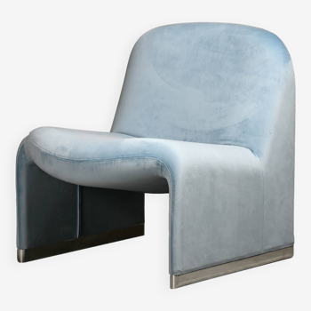 Giancarlo Piretti Alky Lounge Chair Sky Blue Velvet for Anonima Castelli