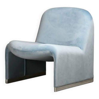 Giancarlo Piretti Alky Lounge Chair Velours Bleu Ciel pour Anonima Castelli