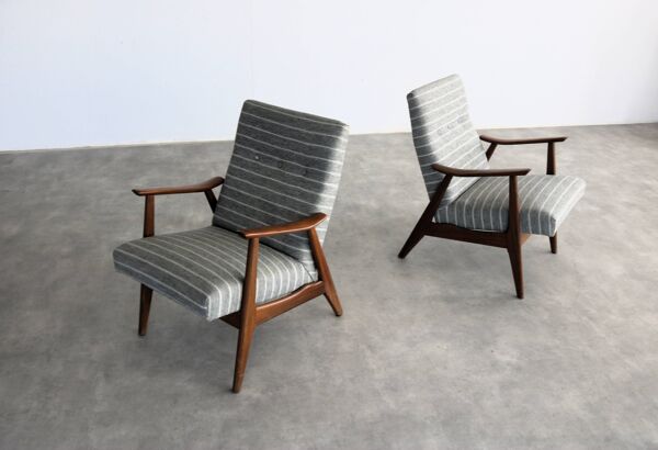 Ensemble de 2 fauteuils vintage   fauteuils   années 1960   teck