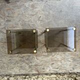 Pair of glass side tables with gilded feet