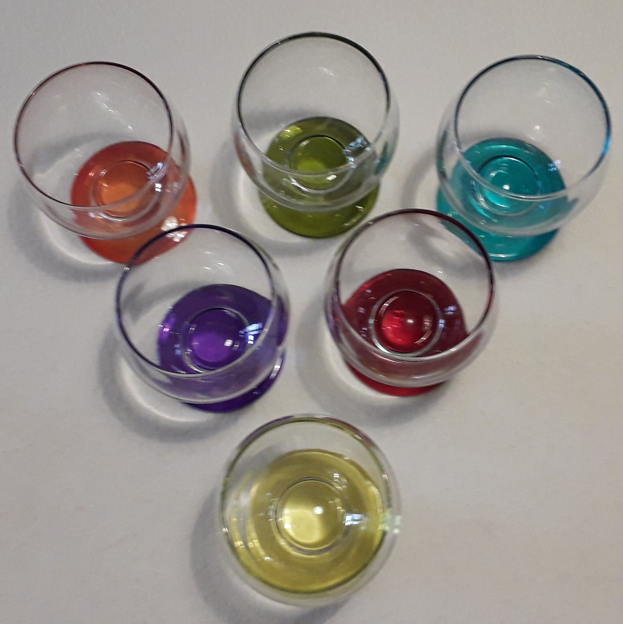 Suite of 6 multicolored blown glass glasses