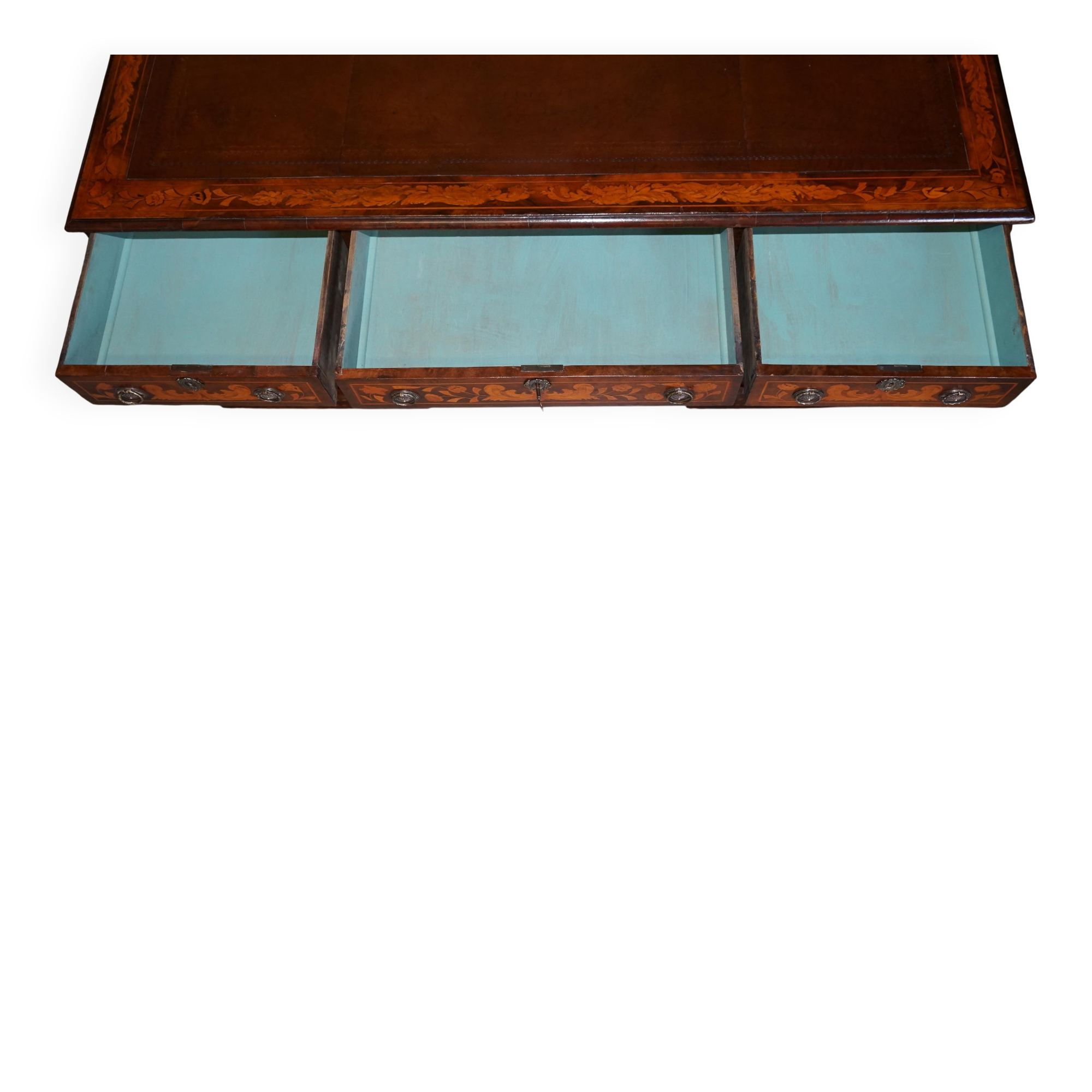 Bureau à caissons jumelés double face avec marqueterie hollandaise antique