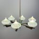 Mid-century chandelier with teak and Murano glass by Stilnovo, Italy, 1950s.
